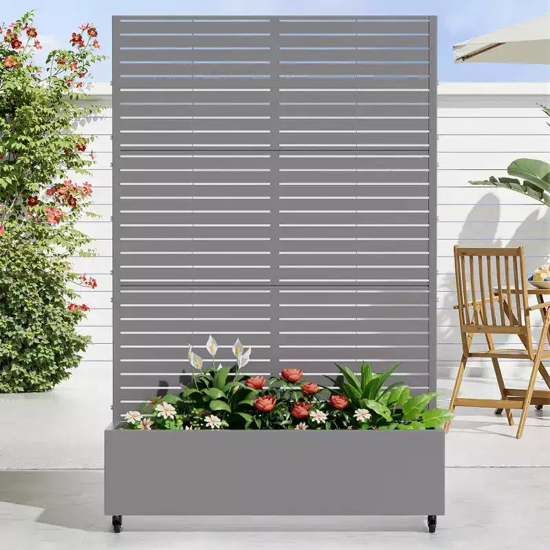 MAYEERTY plantenbak met trellis, ijzergrijs, lamellen, klassieke stijl, 72x35x16 inch, set van 3