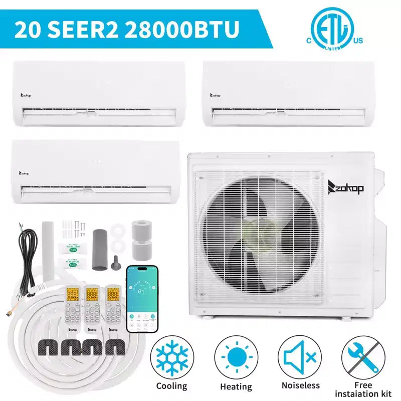 Karl Home 3-Zonen-Mini-Split-Klimaanlage mit 28000 BTU, 20 SEER2 und Wärmepumpe (9K+9K+18K)