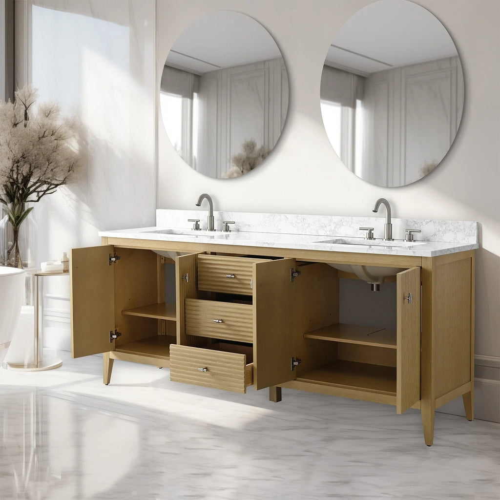 Vanity Art 72 badkamermeubel met dubbele wastafel en blad van composietmarmer