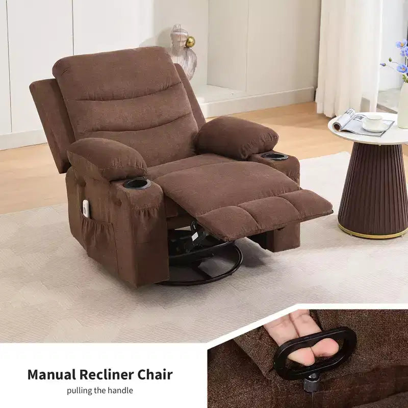 Sillón reclinable mecedor giratorio de 360° extragrande con masaje y calor: silla ergonómica de descanso con portavasos y bolsillos laterales para la sala de estar o el dormitorio infantil