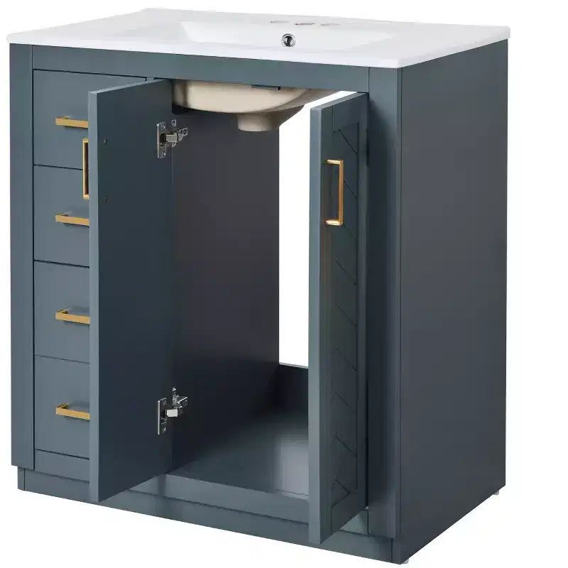 30 Single Sink Bathroom Vanity with Cabinet & 3 Drawers 鈥?Black / Blue / Green / Indigo / White