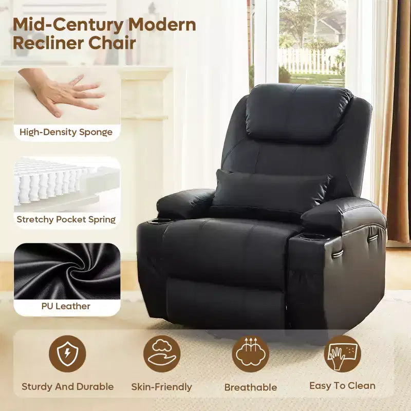 Bestier 34.6'' Electric Power Lift Asist Recliner Chair with Massage and Heat, Fax Leather Reclining Chair with Side Pockets & Cup Holders