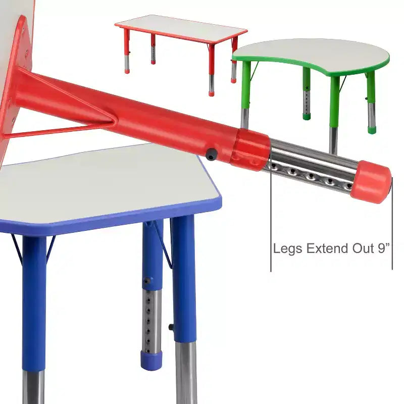 Emma and Oliver rechthoekige kunststof activiteitentafelset van 23,625W x 47,25L met verstelbare hoogte en 6 stoelen