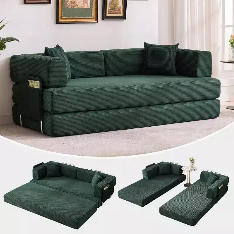 5-in-1-Schlafsofa, 78,8 Zoll, modulares Corduroy-Schlafsofa mit stabilem Rahmen, vielseitiger Futon für kleine Räume, Wohnzimmer und Gästezimmer