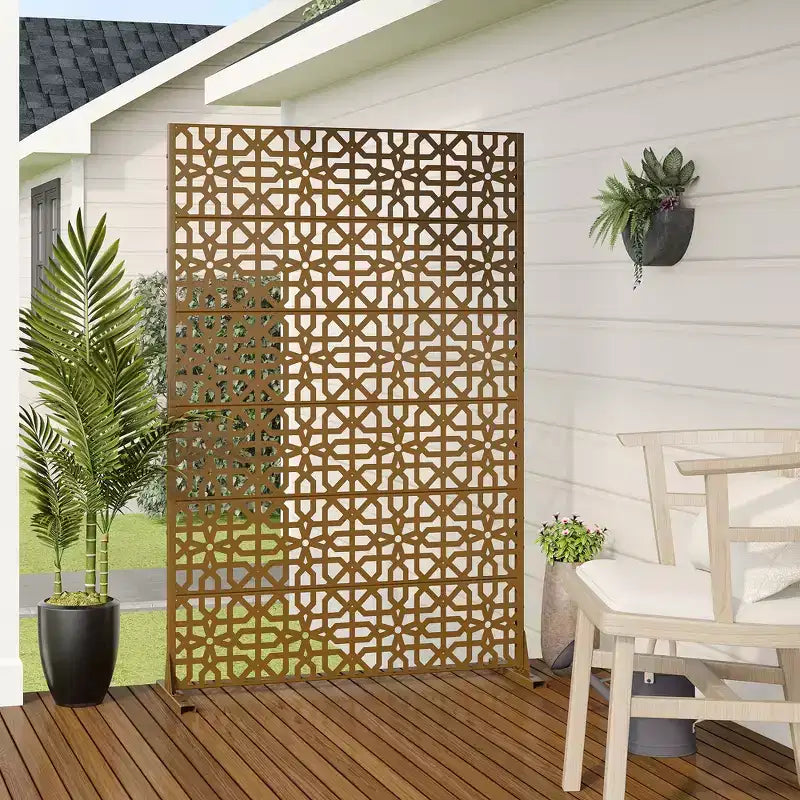 MAYEERTY Galvanized Steel Room Divider Outdoor and Indoor Divider with Free Standing Privacy Screen for Balcony Patio