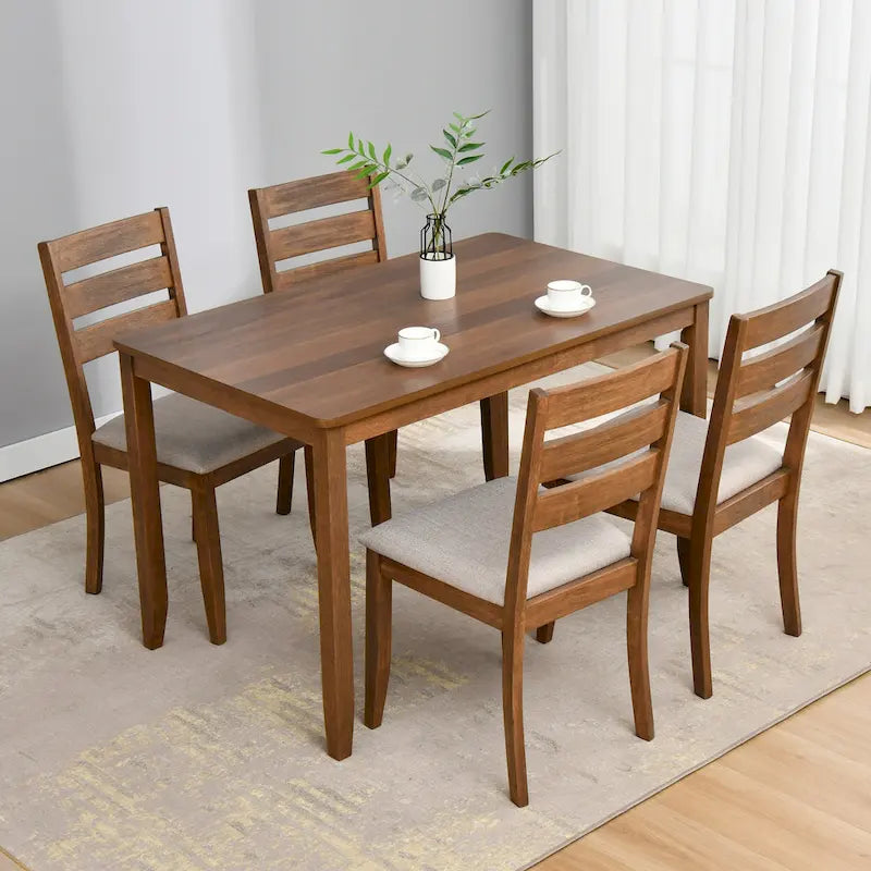 Juego de comedor de 5 piezas de madera maciza de 47 L (1 mesa + 4 sillas con respaldo de listones)