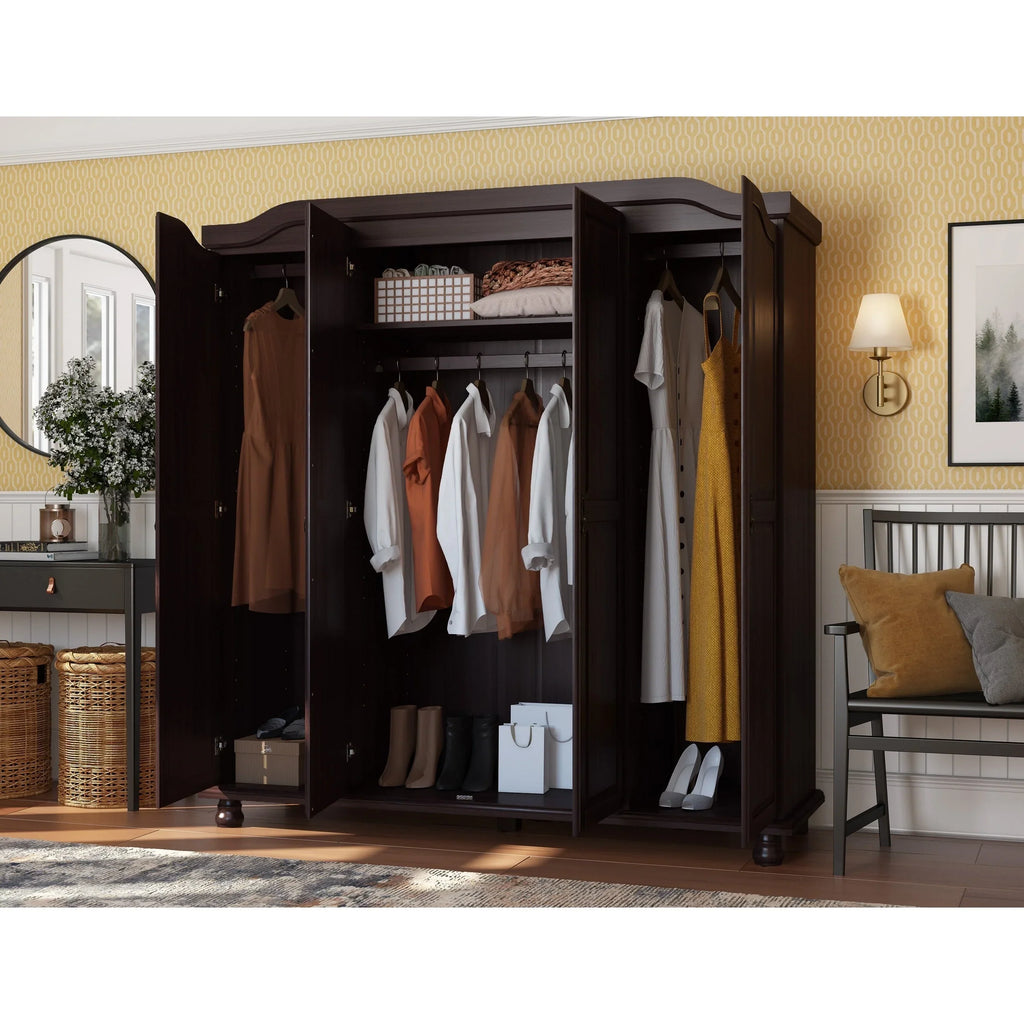 Palace Imports Kyle 4-türiger Kleiderschrank aus 100 % Massivholz mit Türen aus Massivholz oder Spiegelglas