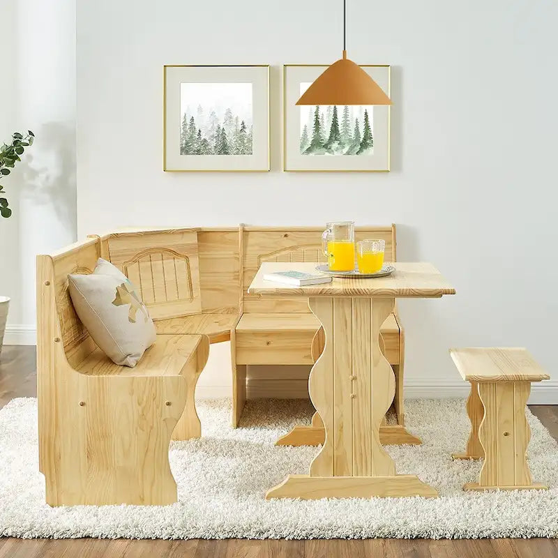 MUSEHOMEINC 3-teiliges Frühstücks-Esszimmerset im traditionellen Stil aus Massivholz mit Seitenbank und verstecktem Stauraum