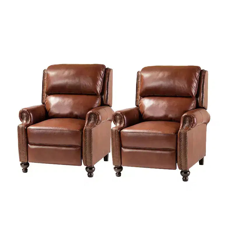 Set aus 2 modernen Elisabete-Sesseln mit hoher Rückenlehne aus echtem Leder und Vintage-Nagelkopfbesatz für Wohnzimmer und Schlafzimmer| ART OF LIVING DESIGNS