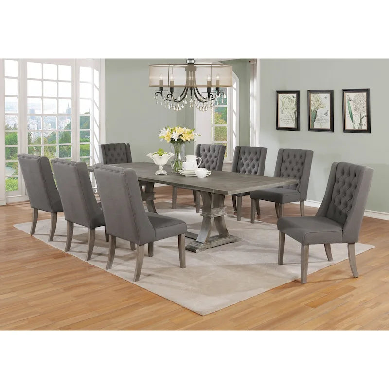 Best Quality Furniture 9-teiliges rustikales ausziehbares graues Esszimmer-Set