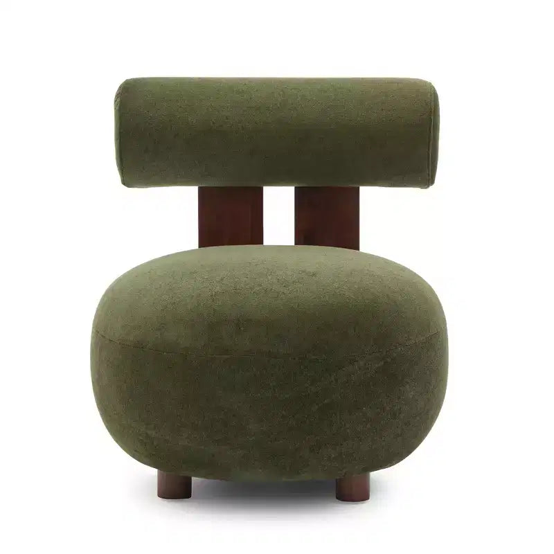 Christopher Knight Home Chariya moderner skulpturaler Akzentstuhl aus Gummibaumholz mit Samtpolsterung und zylindrischer Rückenlehne