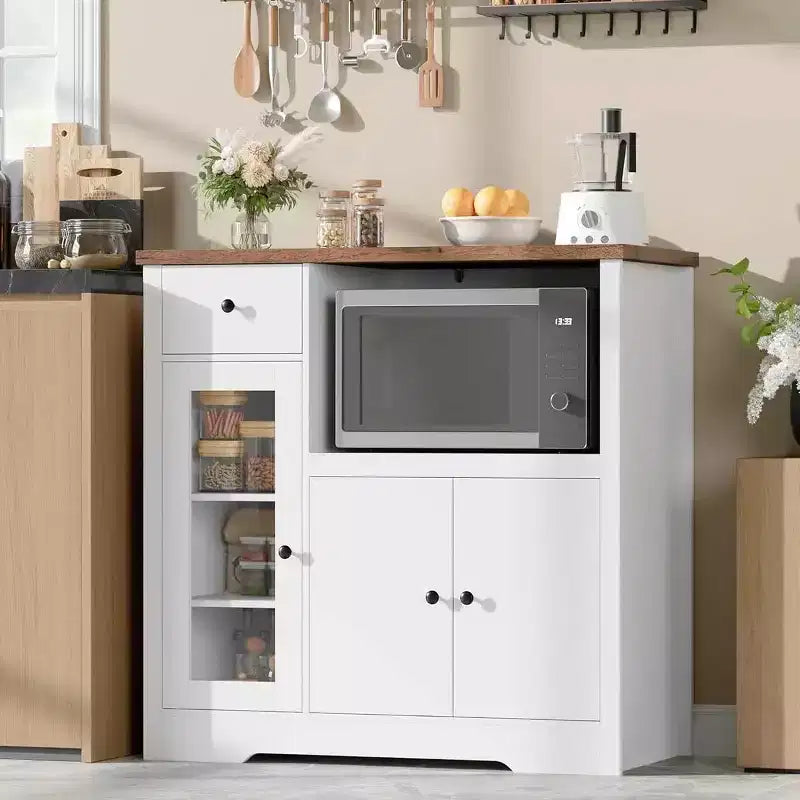 Küchen-Mikrowellenschrank mit Stauraum, 3 Türen, 1 Schublade und verstellbaren Regalböden, Vorratsschrank