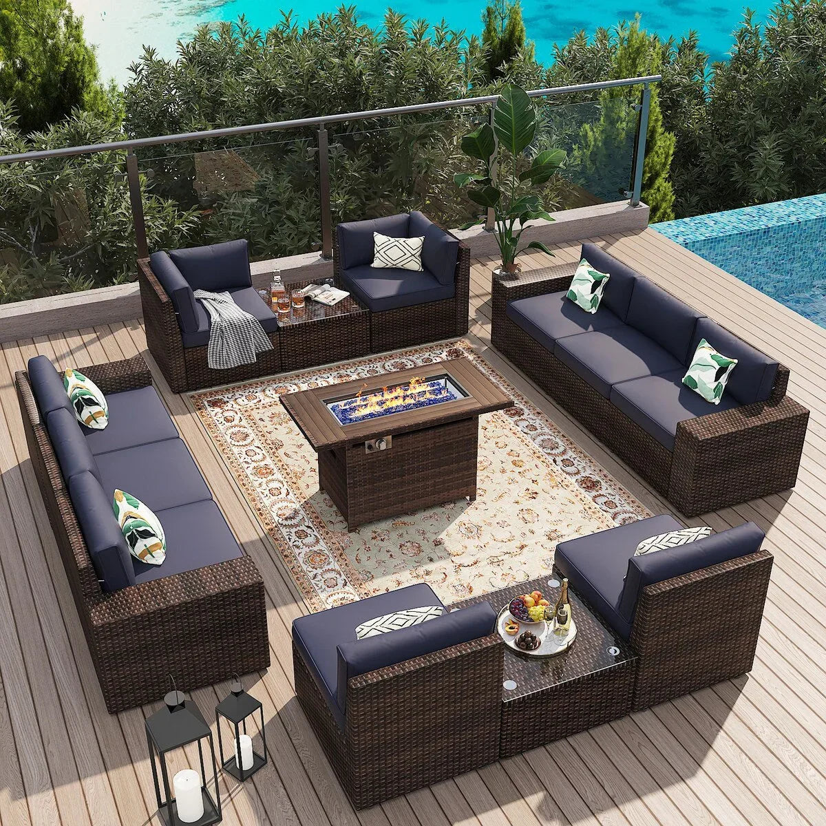 13-teiliges Gartenmöbel-Set mit 44-Feuertisch