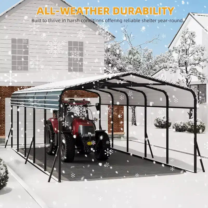 LinTimes Metall-Carport 12 x 24 Fuß mit verzinktem Stahldach, pulverbeschichtetem Rahmen und wasserabweisendem Unterstand für Fahrzeuge, Schutz im Außenbereich