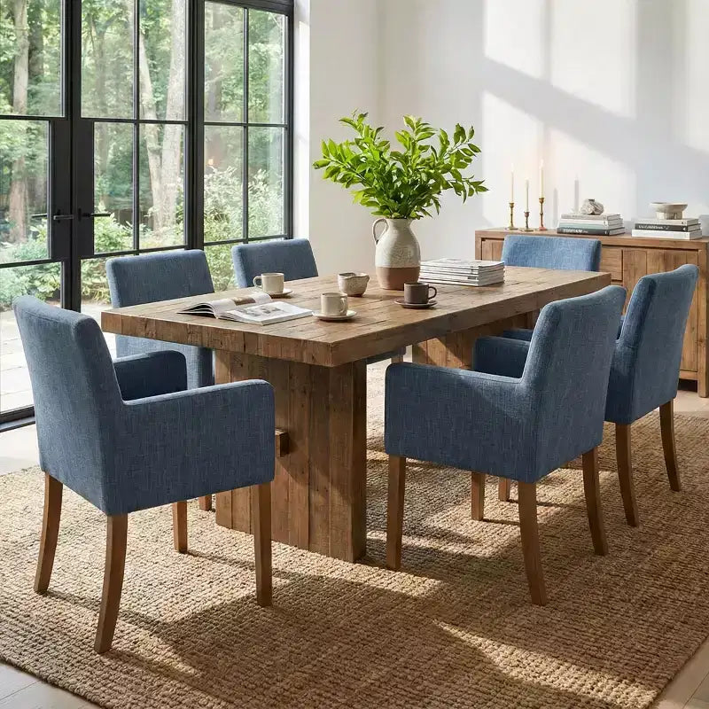 Set di 6 sedie da pranzo imbottite con braccioli, poltroncine moderne in lino con gambe in legno, sedie decorative per sala da pranzo e soggiorno - Panipeachy