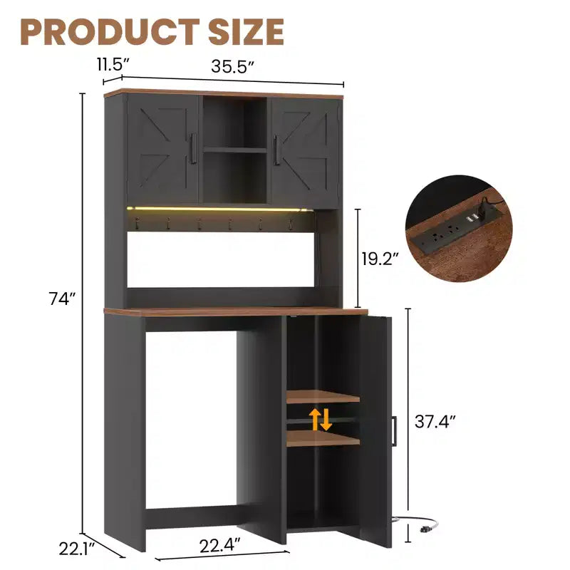 Mobile dispensa da cucina Besiost con spazio per mini frigorifero, mobile bar per caffè con ripiano contenitore