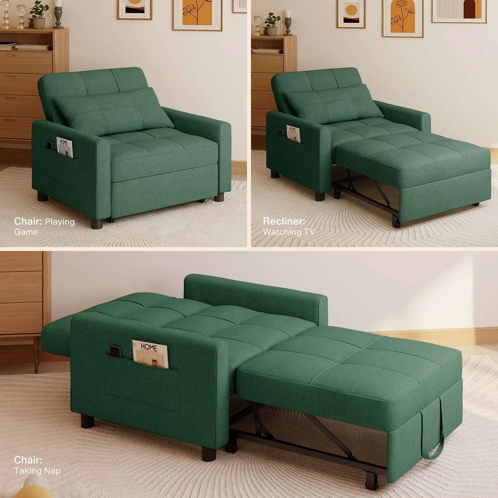 3-in-1-Schlafsofa mit verstellbarer Rückenlehne, ausziehbarer Sessel, umwandelbares Klappbett fürs Wohnzimmer