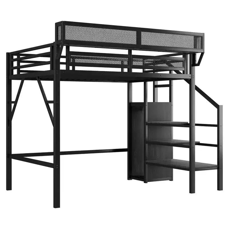 Okak hoogslaper van 239 cm voor een eenpersoonsbed met kledingkast, eenpersoonsbed met opbergplanken en mand, bedframes voor slaapkamer en studentenhuis