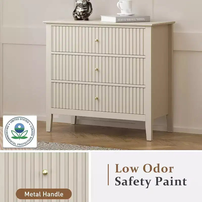 Heynemo 3 Drawer Dresser, Painted 30 Inch Tall Wood Nightstand with Storage, Wide Modern Chest of Drawers with Ball Bearing Slide