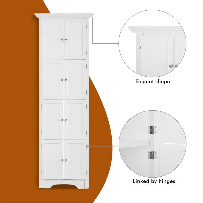 Tall Corner Storage Cabinet with 8 Doors and 4 Shelves