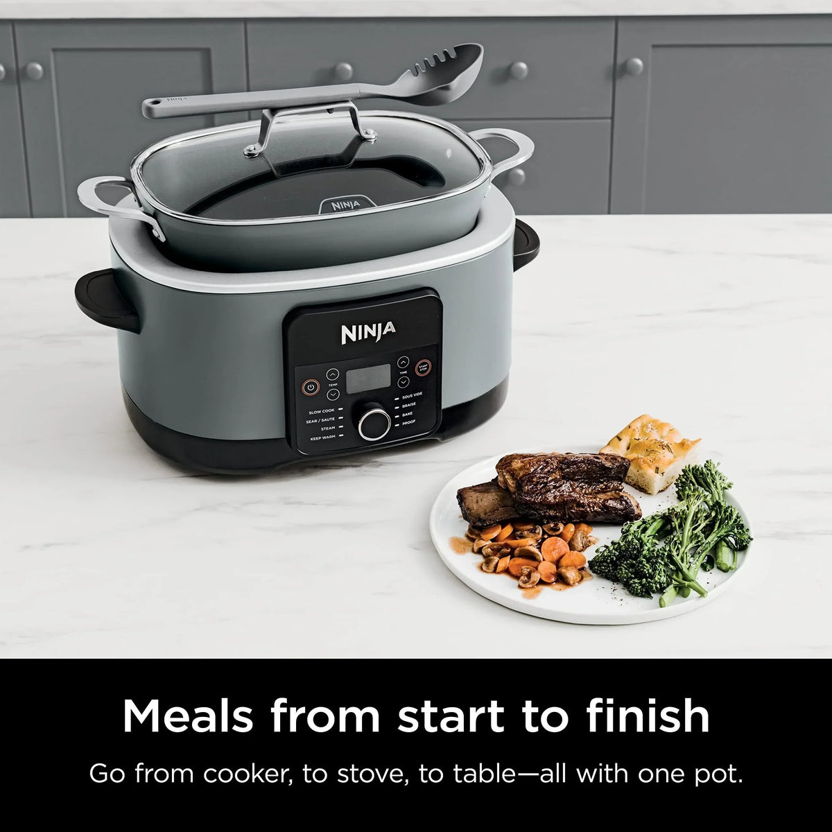 8.5 Quart Multi-Cooker, with 8-in-1 Slow Cooker, Dutch Oven, Steamer, Glass Lid, Integrated Spoon, Oven Safe Pot to 500F
