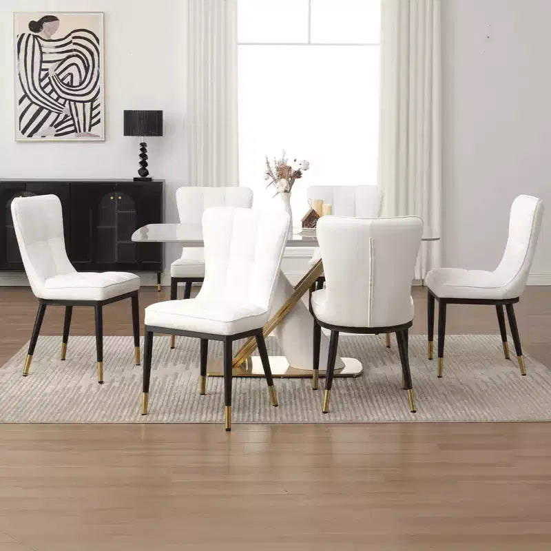 Bekrvio Dining Room Chairs Set of 6, Modern Upholstered Faux Leather Seat with High Back, Metal Legs, Armless Kitchen Chairs for Living Dinning Room