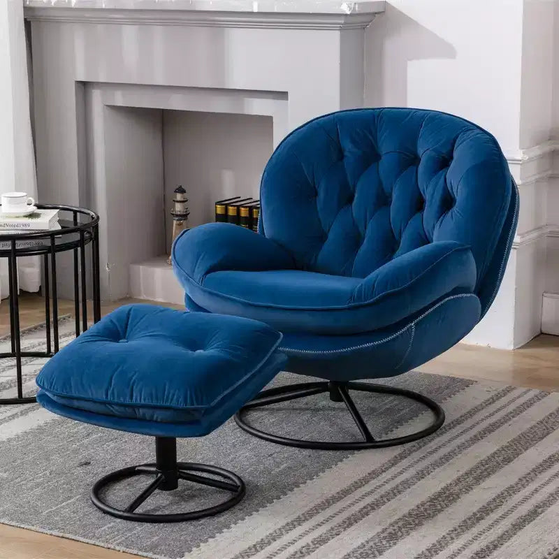 Okak Samt-Sessel mit Hocker, moderner armloser Wohnzimmersessel im Mid-Century-Stil, weicher und bequemer Sessel zum Fernsehen und Spielen