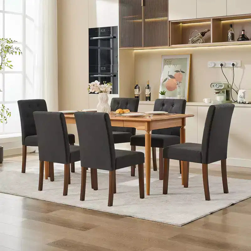 Set di 6/4 sedie da pranzo Parsons con bottoni capitonné, sedie da cucina in tessuto imbottito con gambe in legno e sedute imbottite, arredamento per soggiorno e cucina
