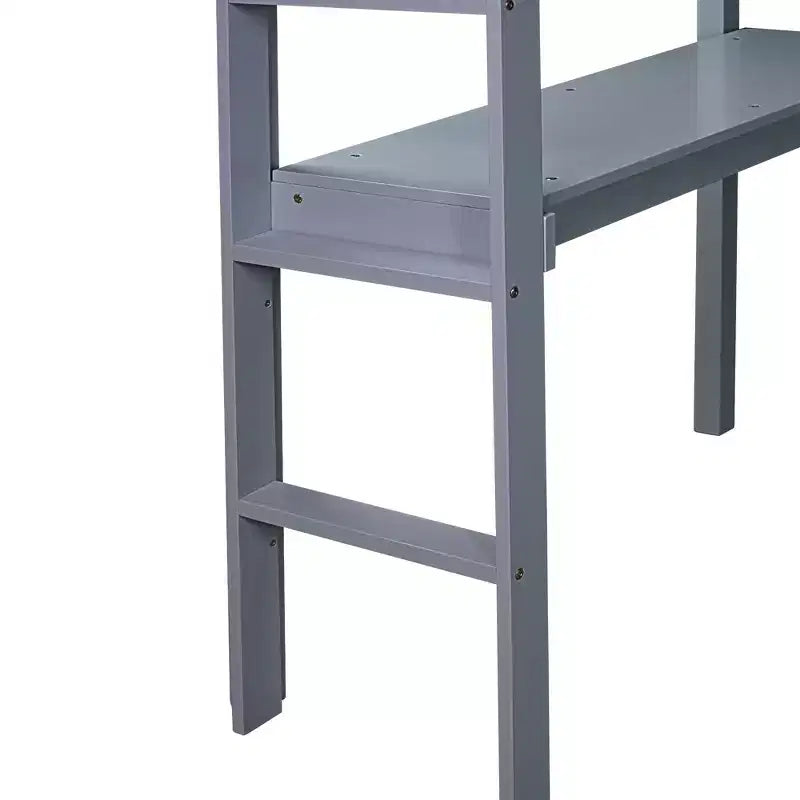 Okak Minimalism Loft Bed with Ladder, Rubber Wood Twin Loft Bed with Safety Guardrail and Build-In Desk, Bed Frames for Kids, Teenagers