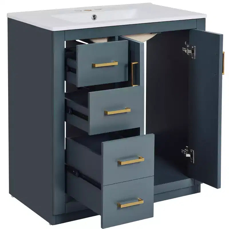 30 Single Sink Bathroom Vanity with Cabinet & 3 Drawers 鈥?Black / Blue / Green / Indigo / White