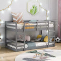 Low Bunk Bed , Wooden Floor Bunk Bed with Ladder, Bunk Bed with Full Guardrails
