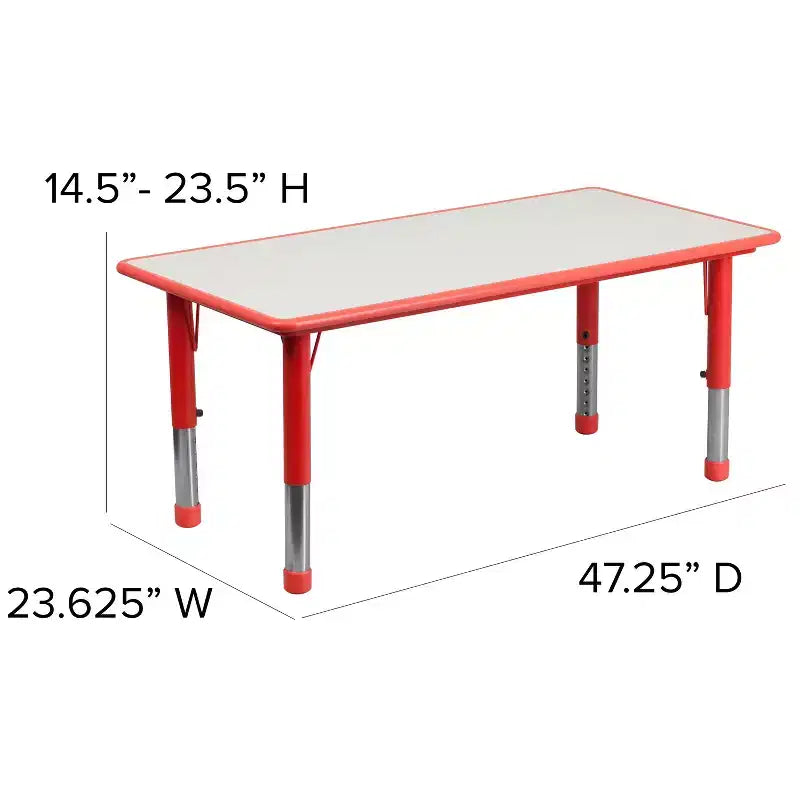Emma and Oliver rechthoekige kunststof activiteitentafelset van 23,625W x 47,25L met verstelbare hoogte en 6 stoelen