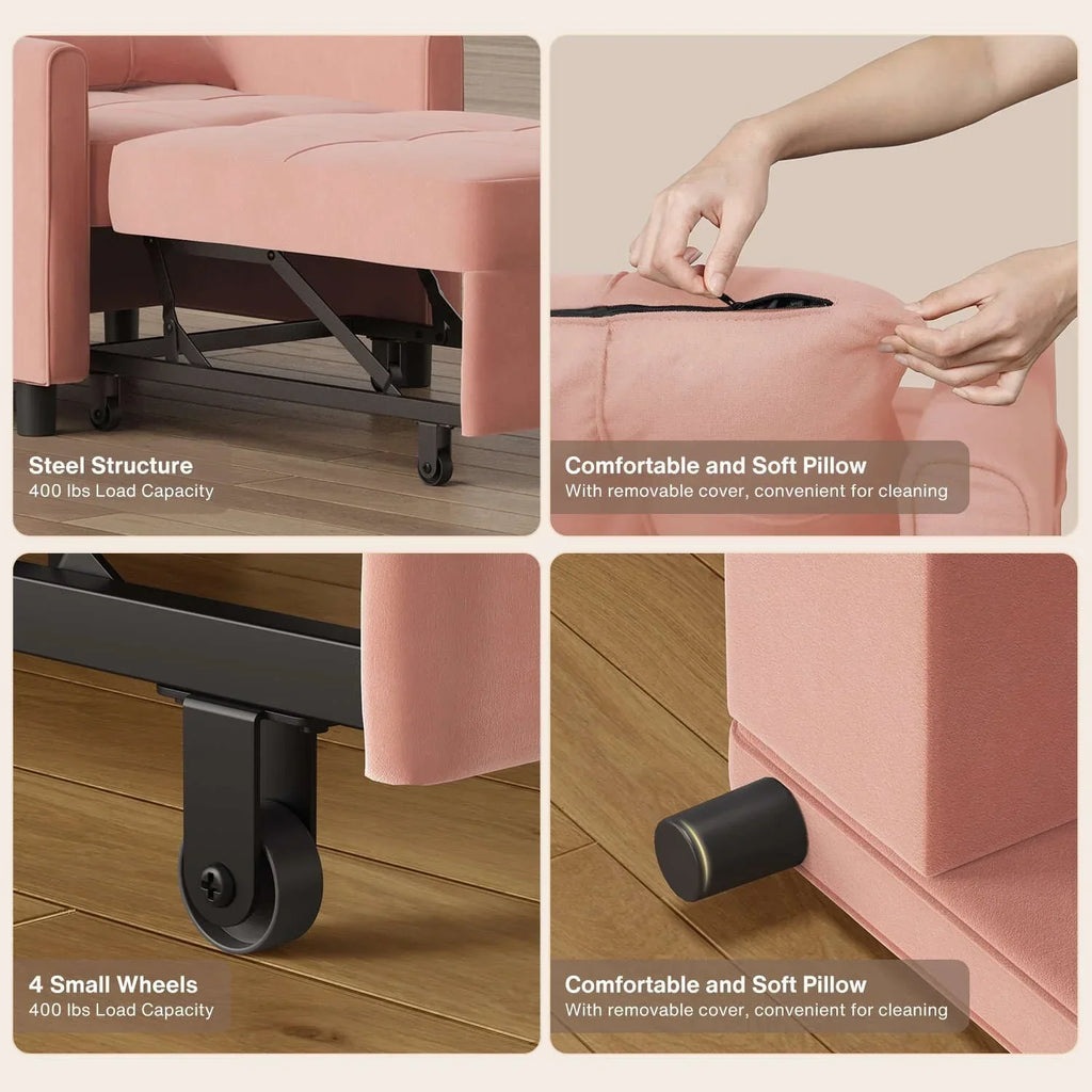 3-in-1-Schlafsofa mit verstellbarer Rückenlehne, ausziehbarer Sessel, umwandelbares Klappbett fürs Wohnzimmer