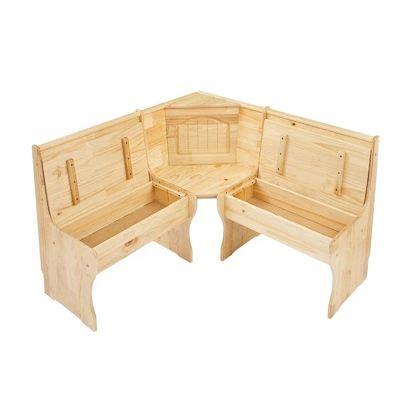 MUSEHOMEINC 3-teiliges Frühstücks-Esszimmerset im traditionellen Stil aus Massivholz mit Seitenbank und verstecktem Stauraum