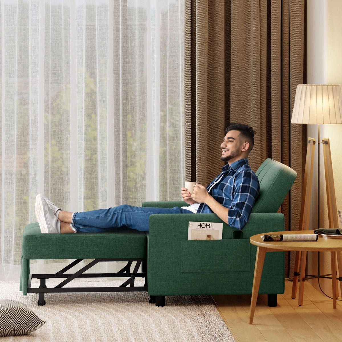 3-in-1-Schlafsofa mit verstellbarer Rückenlehne, ausziehbarer Sessel, umwandelbares Klappbett fürs Wohnzimmer