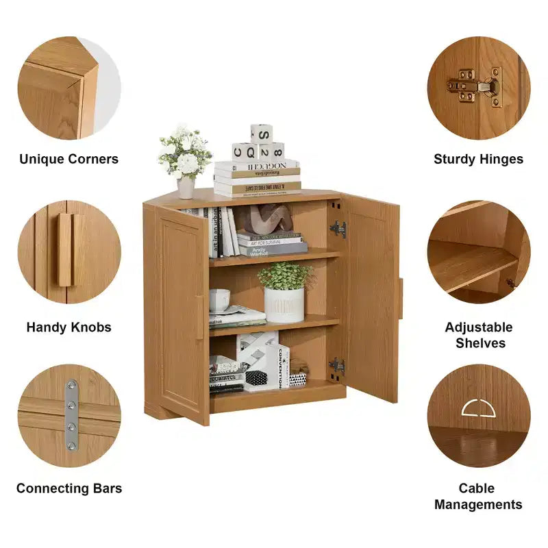 Dovelina Corner Cabinet with Adjustable Shelves Sideboard Buffet Wine Cabinet Kitchen and Dining Cabinet with Wood Doors - 31H x 31W, 36H x 31W