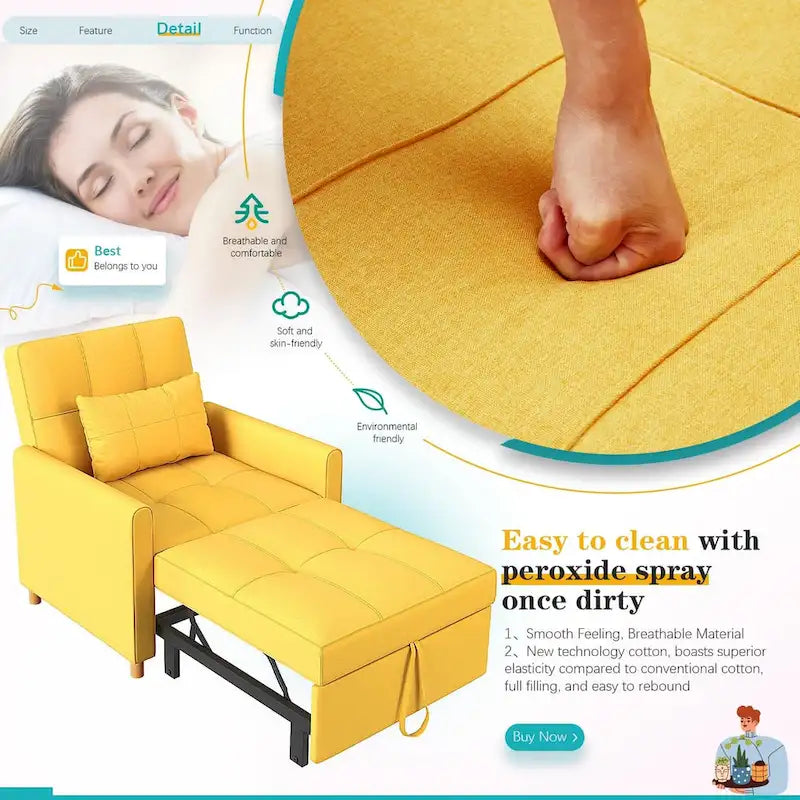 Sillón sofá cama 3 en 1 AECOJOY con almohada y respaldo convertible