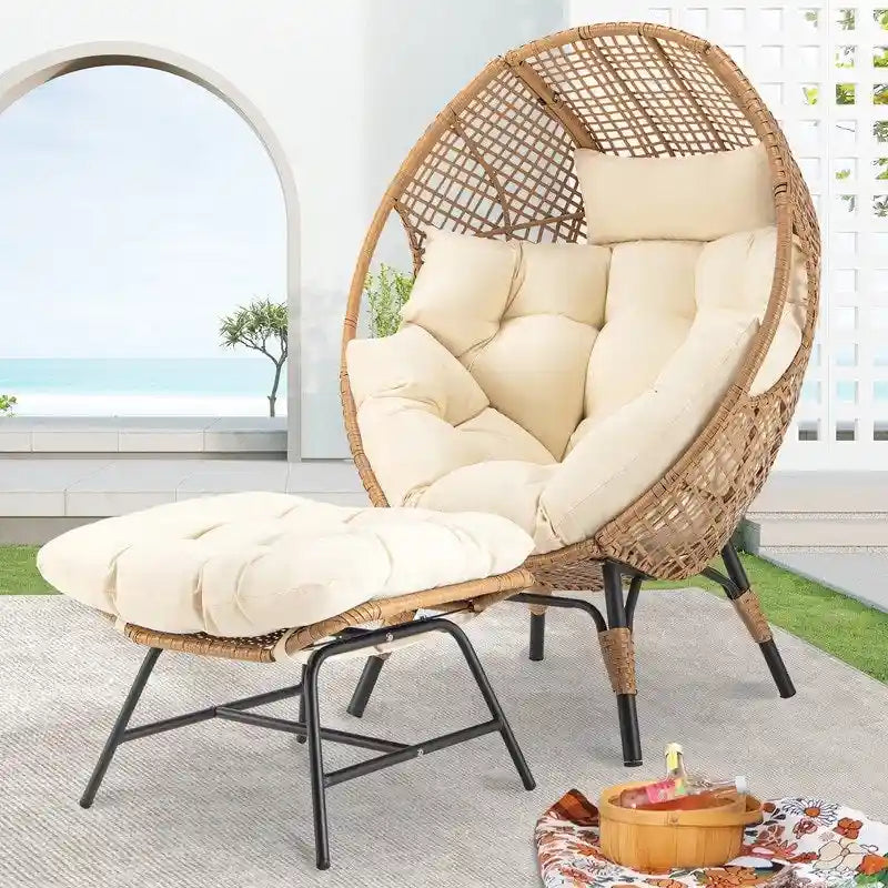 FINCATI Indoor Eggs Chair, 440 lbs Egg Chair Outdoor, Oversized Egg Chair with Ottoman, Luxury Cozy Egg Chair with Foot Rest