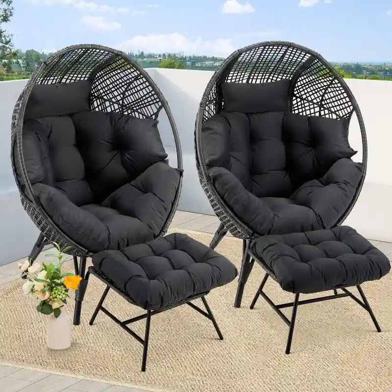 FINCATI Indoor Eggs Chair, 440 lbs Egg Chair Outdoor, Oversized Egg Chair with Ottoman, Luxury Cozy Egg Chair with Foot Rest