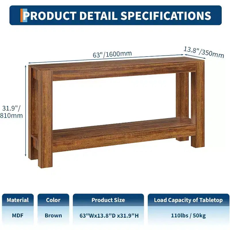63 Entryway Console Table with 2 Drawers, Narrow Wooden Sofa Table for Living Room, Hallway, or Foyer, Accent Storage Table
