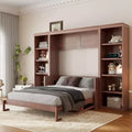 Letto a scomparsa Murphy matrimoniale/queen salvaspazio con scrivania e libreria, marrone scuro - ModernLuxe