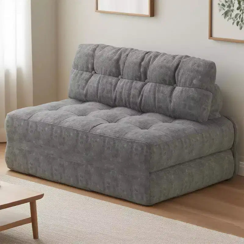 Canapé-lit futon pliant en velours côtelé, fauteuil convertible au sol avec coussin et soutien dorsal, format double