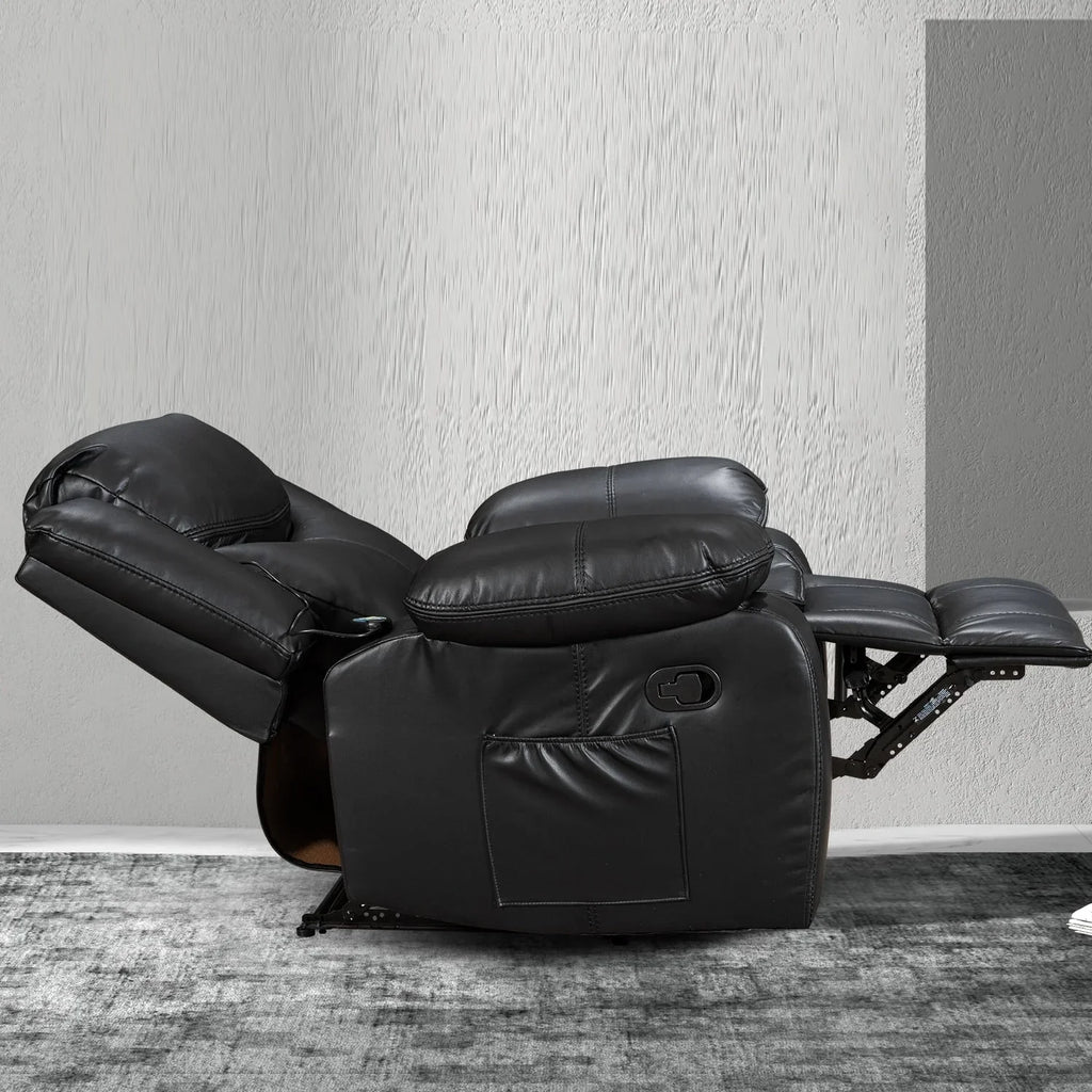 Fauteuil inclinable de massage et chauffant en cuir durable à assise large
