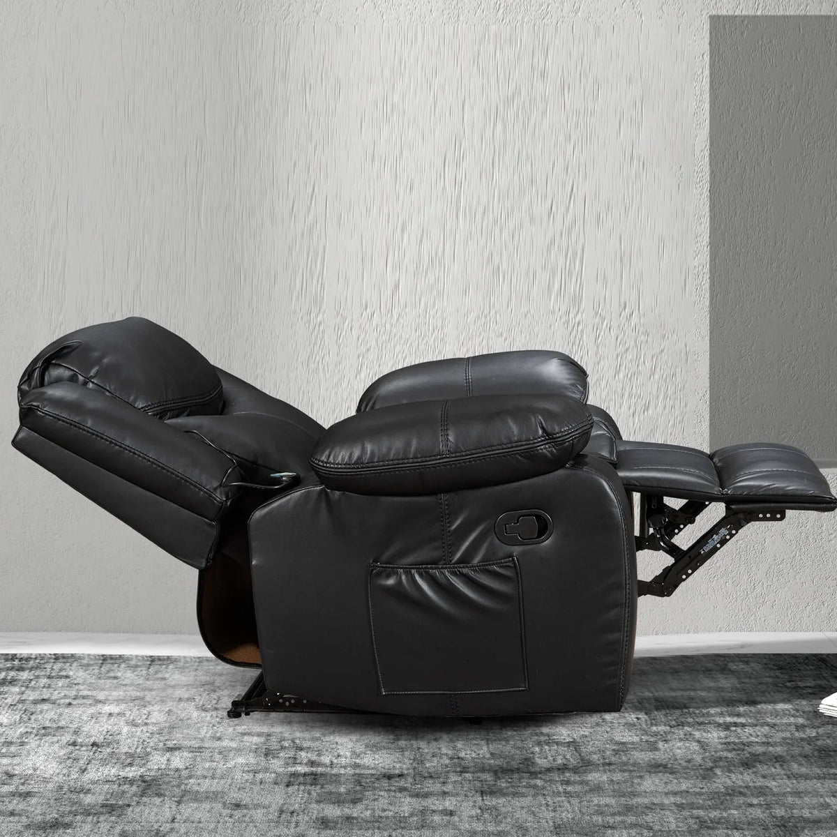 Fauteuil inclinable de massage et chauffant en cuir durable à assise large