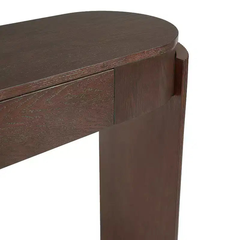 Table console moderne Merax à plateau ovale avec pieds courbés cannelés et deux tiroirs dissimulés