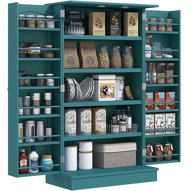 HOMCOM 41 Kitchen Pantry, 2-Door Kitchen Cabinet with 5-tier Storage Shelving, 12 Spice Racks and Adjustable Shelves for Dining Room