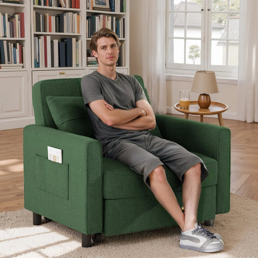 3-in-1-Schlafsofa mit verstellbarer Rückenlehne, ausziehbarer Sessel, umwandelbares Klappbett fürs Wohnzimmer