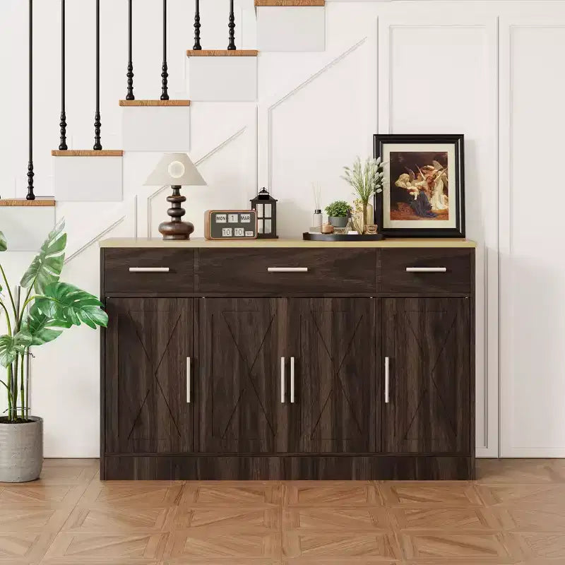 Celebalcony Buffet-Schrank mit Stauraum, 53,4 Zoll großer Küchenschrank mit 3 Schubladen und 4 Türen, verstellbarem Einlegeboden für Küche und Wohnzimmer