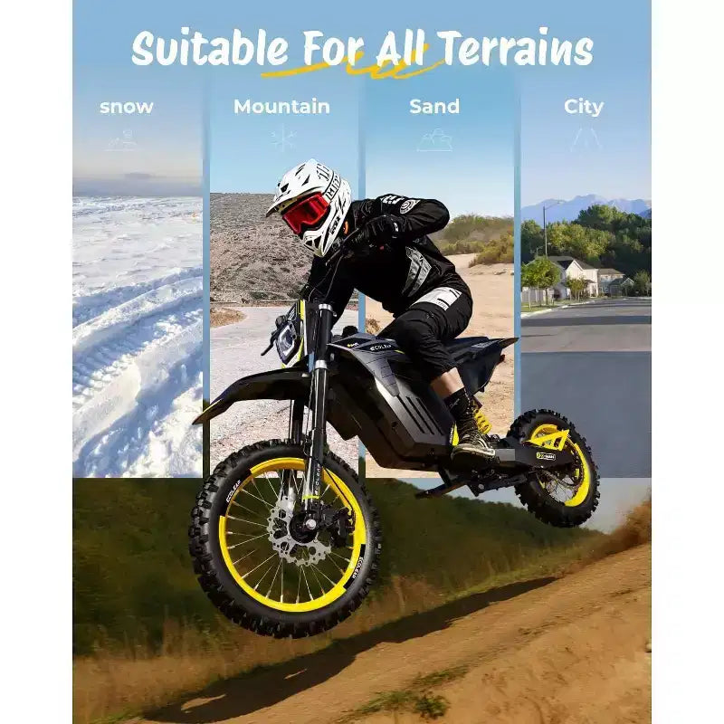 ECOLEAP 3500 W csúcsteljesítményű elektromos terepmotor tinédzsereknek és felnőtteknek, 37 MPH terephasználatra alkalmas e-bike, 48 V 21 Ah akkumulátor, akár 55 mérföldes hatótávolság, 400 LBS, 13+