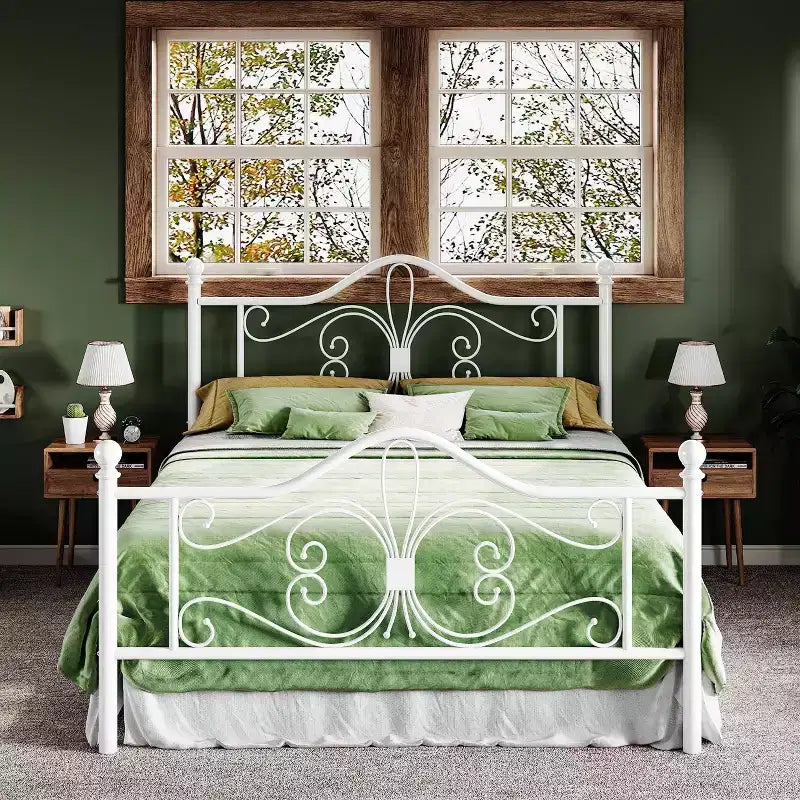 Kids Metal Bed Frame with Butterfly Headboard and Footboard, No Box Spring Needed
